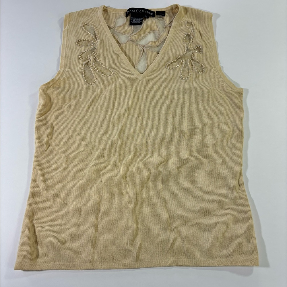 Vintage Ziani Couture Cream Embellished Tank Top